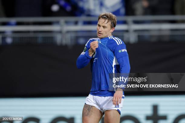 Molde's Fredrik Gulbrandsen pictured during a soccer game between Norwegian team Molde FK and Belgian team Club Brugge, on Thursday 07 March 2024 in...