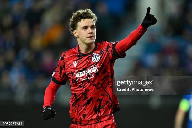 De Cuyper Maxim midfielder of Club Brugge celebrates scoring a penalty during the UEFA Europa Conference League Round of 16, 1st leg match between...