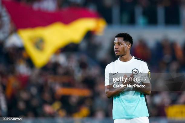Ansu Fati of Brighton &amp; Hove Albion applauds his supporters at the end the UEFA Europa Round of 16 first leg match between AS Roma and Brighton...