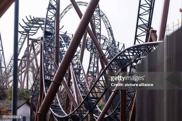 March 2024, Baden-Württemberg, Rust: Rails of the new "Voltron Nevera" roller coaster can be seen at Euopa-Park. The new roller coaster is currently...