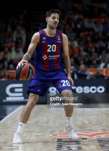 Nicolas Laprovittola, #20 of FC Barcelona in action during the Turkish Airlines EuroLeague Regular Season Round 28 match between Valencia Basket and...