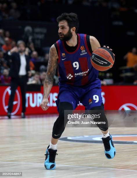 Ricky Rubio, #9 of FC Barcelona in action during the Turkish Airlines EuroLeague Regular Season Round 28 match between Valencia Basket and FC...