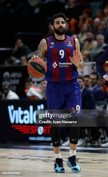 Ricky Rubio, #9 of FC Barcelona in action during the Turkish Airlines EuroLeague Regular Season Round 28 match between Valencia Basket and FC...