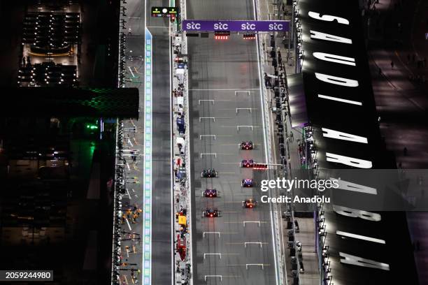 An aerial view of the circuit during second practice ahead of the Formula 1 Saudi Arabian Grand Prix in Jeddah, Saudi Arabia on March 7, 2024.