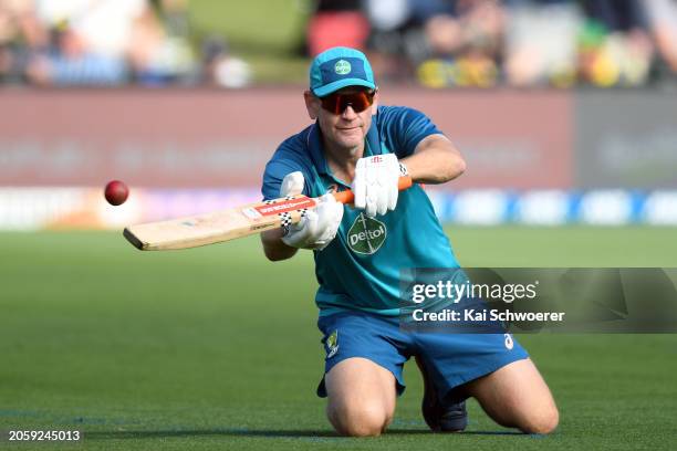 Head Coach Andrew McDonald of Australia warms up prior to day one of the Second Test in the series between New Zealand and Australia at Hagley Oval...