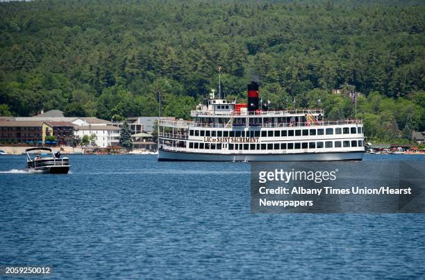 The Lac du Saint Sacrement boat is seen from the boat launch near the Million Dollar Beach on Wednesday, June 17, 2020 in Lake Geroge, N.Y. The...