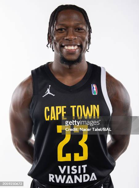 Samkelo Brian Cele of the Cape Town Tigers poses for a portrait during 2024 Basketball Africa League media day on March 7, 2024 at SunBet Arena in...