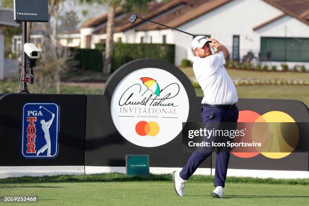Golfer Shane Lowry plays his tee shot from the 16th hole during the Arnold Palmer Invitational presented by MasterCard at the Arnold Palmer's Bay...
