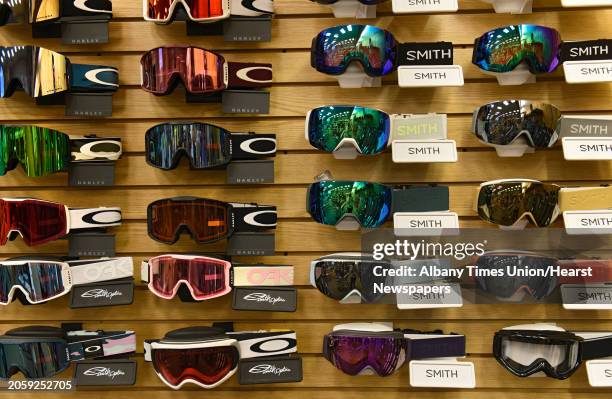 Snow goggles are seen on display at Alpin Haus on Wednesday, Nov. 11, 2020 in Clifton Park, N.Y. There won't be a ski show in Albany this year.