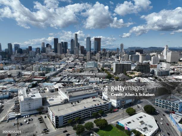 Los Angeles, CA An aerial view of the area neighboring Central Avenue and 4th Street downtown Los Angeles where Gov. Gavin Newsom is attempting to...