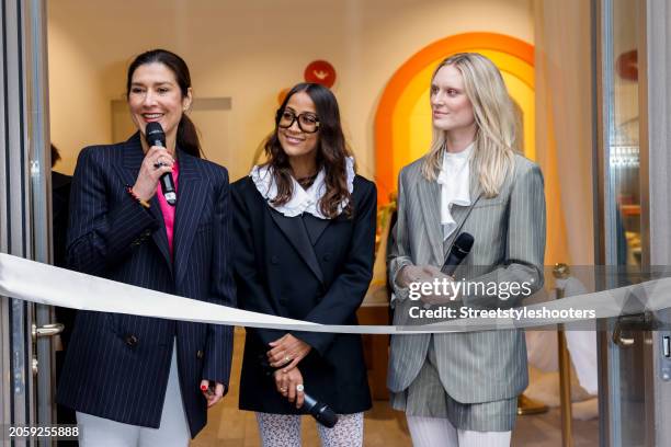 Preeti Makani , Rabea Schif and Kim Hnizdo during the Wertheim Village x DO GOOD charity pop-up store event at Wertheim Village on March 7, 2024 in...