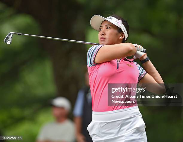 Michelle Piyapattra of Eastvale, Calif. Hits a tee shot during the first round of the Symetra Tour's Twin Bridges Championship at Pinehaven Country...