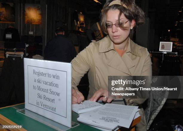 Times Union staff photo by Lori Van Buren -- Carrie Styles, of Central Bridge, fills out a raffle to win a ski vacation to Mount Snow in Vermont at...