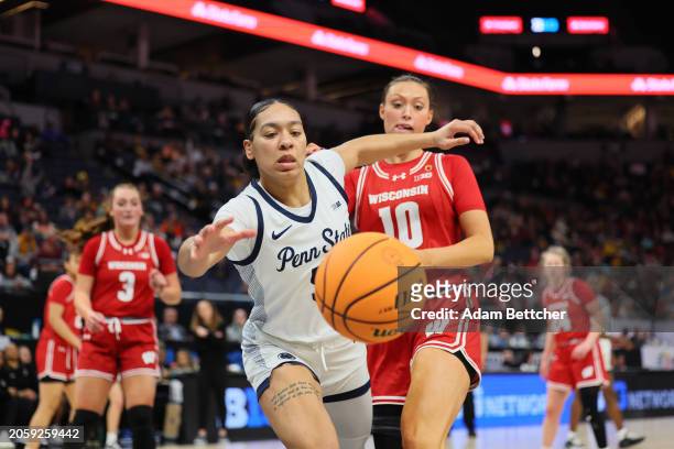 Leilani Kapinus of the Penn State Nittany Lions reaches for a loose ball as Chanaya Pinto of the Penn State Nittany Lions watches in the Second Round...