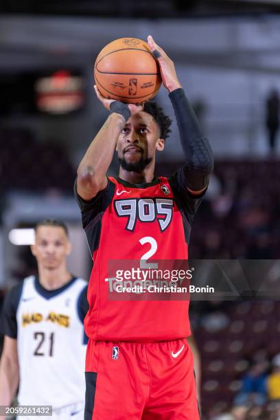 Kobi Simmons of the Raptors 905 shoots a free throw during an NBA G League game against the Indiana Mad Ants on March 7, 2024 at the Paramount Fine...