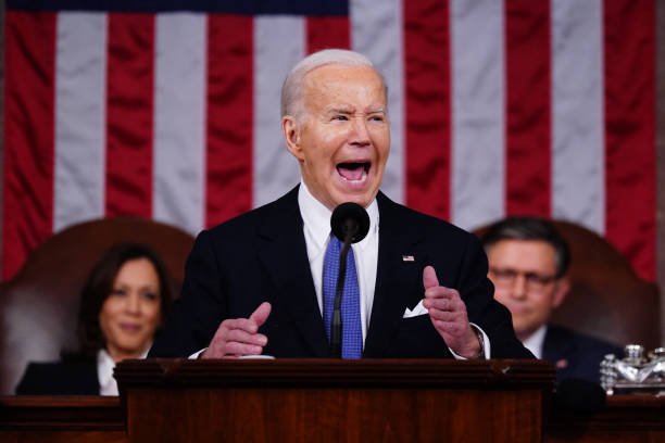 President Joe Biden delivers the State of the Union address in the House Chamber of the US Capitol in Washington, DC, on March 7, 2024.