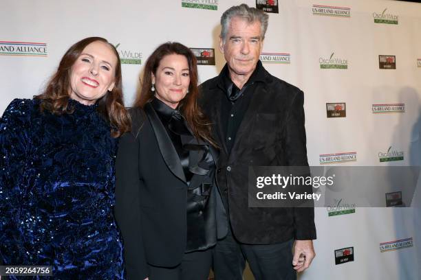 Molly Shannon, Keely Shaye Smith and Pierce Brosnan at the 18th Annual Oscar Wilde Awards held at Bad Robot on March 7, 2024 in Santa Monica,...