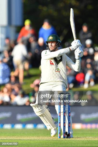 Australia's Marnus Labuschagne bats on day one of the second Test cricket match between New Zealand and Australia at Hagley Oval in Christchurch on...