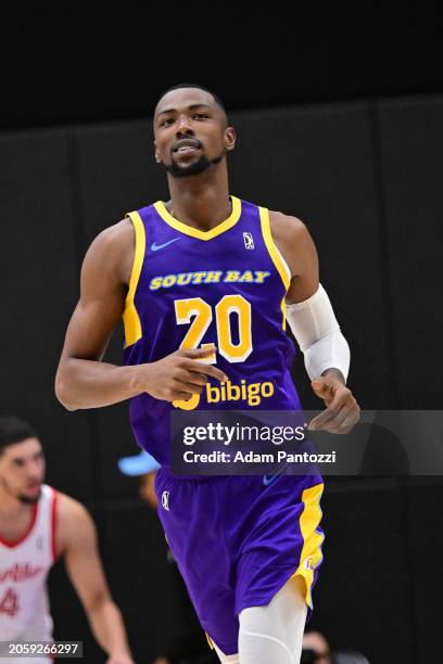 Harry Giles III of the South Bay Lakers looks on during the game against the Memphis Hustle on March 7, 2024 at UCLA Health Training Center in El...