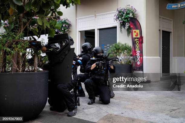 Team performs maneuvers to resolve an active shooter situation at the mall as 500 emergency service personnel and 40 crisis actors take part in a...