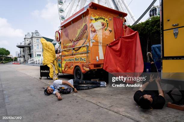 Crisis actors are seen as victims during an active shooter situation at the mall as 500 emergency service personnel and 40 crisis actors take part in...