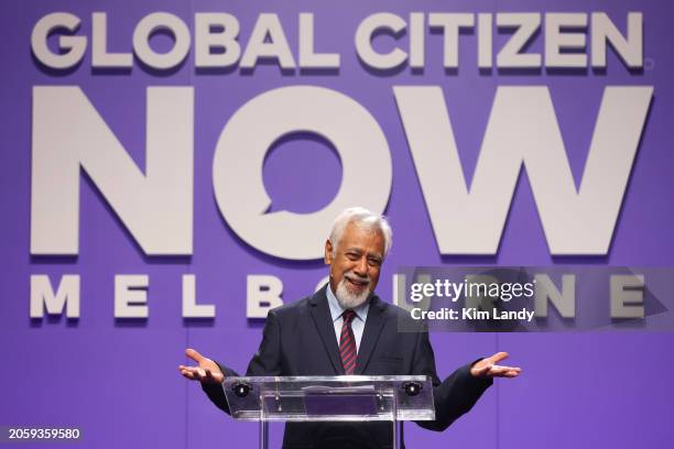Xanana Gusmao, Prime Minister of Timor Leste speaks during Global Citizen NOW: Melbourne & Global Citizen Nights at Melbourne Park on March 5, 2024...