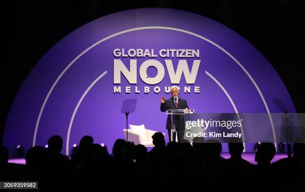 Xanana Gusmao, Prime Minister of Timor Leste speaks during Global Citizen NOW: Melbourne & Global Citizen Nights at Melbourne Park on March 5, 2024...