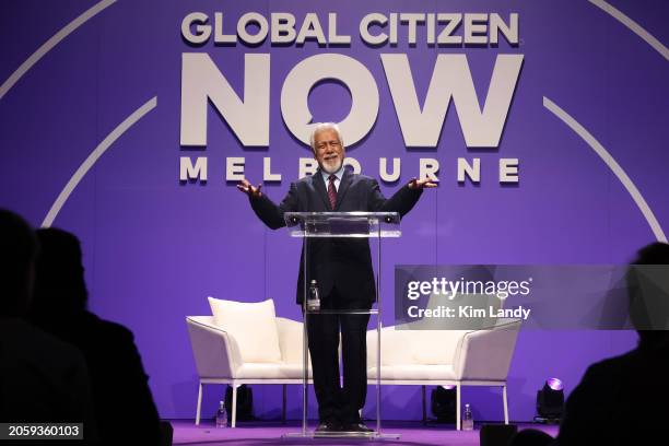 Xanana Gusmao, Prime Minister of Timor Leste speaks during Global Citizen NOW: Melbourne & Global Citizen Nights at Melbourne Park on March 5, 2024...