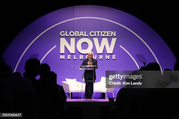 Xanana Gusmao, Prime Minister of Timor Leste speaks during Global Citizen NOW: Melbourne & Global Citizen Nights at Melbourne Park on March 5, 2024...