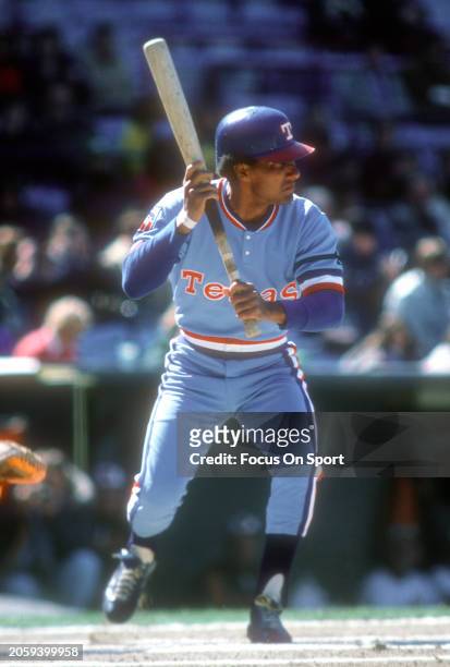 Bert Campaneris of the Texas Rangers bats against the Baltimore Orioles during an Major League Baseball game circa 1977 at Memorial Stadium in...
