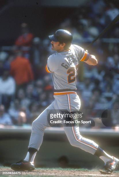 Kirk Gibson of the Detroit Tigers bats against the New York Yankees during a Major League Baseball game circa 1985 at Yankee Stadium in the Bronx...