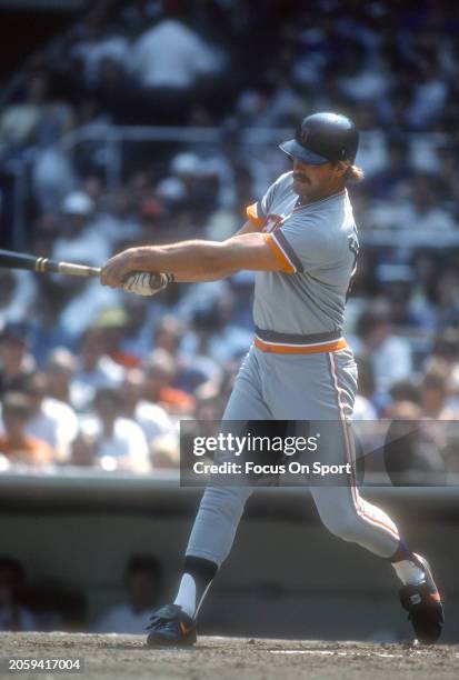 Kirk Gibson of the Detroit Tigers bats against the New York Yankees during a Major League Baseball game circa 1985 at Yankee Stadium in the Bronx...