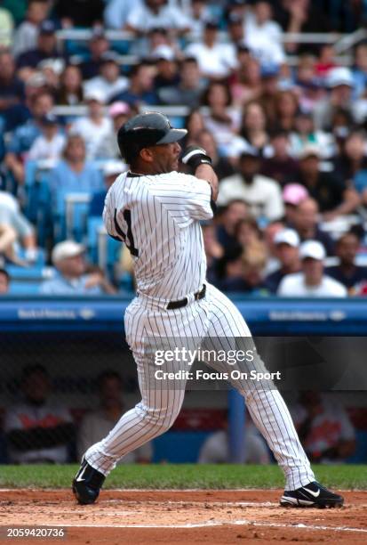 Gary Sheffield of the New York Yankees bats against the Baltimore Orioles during Major League Baseball game September 5, 2004 at Yankee Stadium in...