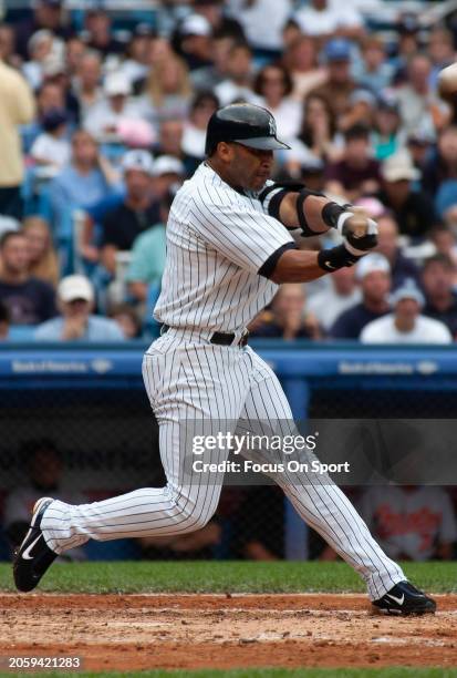 Gary Sheffield of the New York Yankees bats against the Baltimore Orioles during Major League Baseball game September 5, 2004 at Yankee Stadium in...