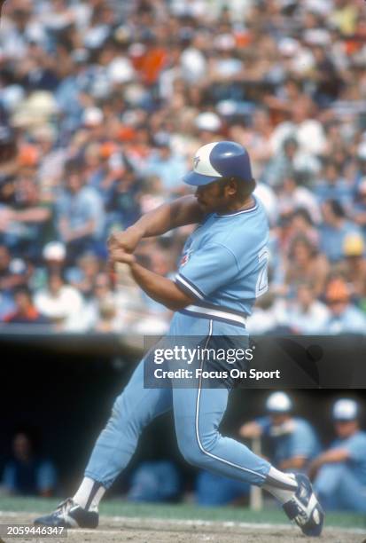 Tony Solaita of the Toronto Blue Jays bats against the Baltimore Orioles during a Major League Baseball game circa 1979 at Memorial Stadium in...