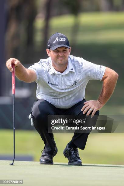 Patrick Reed of the United States ponders his next move during day one of the LIV Golf Invitational - Hong Kong at The Hong Kong Golf Club on March...