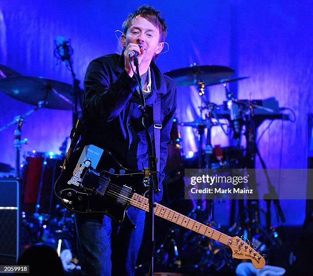 Radiohead frontman Thom Yorke performs at the MTV2 2$BILL Concert Series at the Beacon Theater June 5, 2003 in New York City.