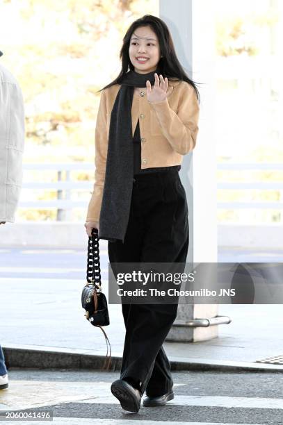 Jennie of Blackpink is seen leaving Incheon International Airport for Chanel Fall-Winter 2024/25 Ready-to-Wear Show in Paris on March 02, 2024 in...