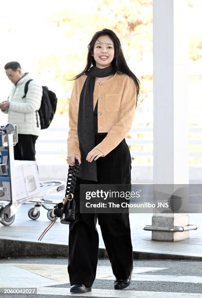 Jennie of Blackpink is seen leaving Incheon International Airport for Chanel Fall-Winter 2024/25 Ready-to-Wear Show in Paris on March 02, 2024 in...