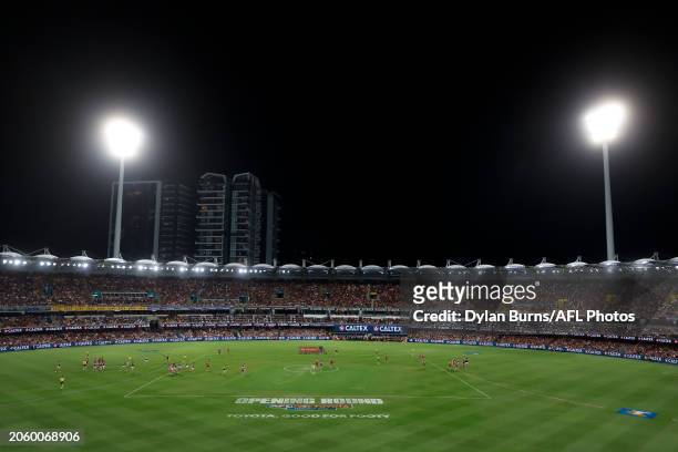 General view during the 2024 AFL Opening Round match between the Brisbane Lions and the Carlton Blues at The Gabba on March 08, 2024 in Brisbane,...