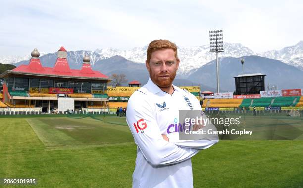 Jonathan Bairstow of England poses for a portrait ahead of his 100th test match at Himachal Pradesh Cricket Association Stadium on March 05, 2024 in...