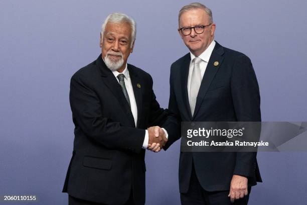 Timor Leste Prime Minister Xanana Gusmao shakes hands with Australian Prime Minister Anthony Albanese during the ASEAN-Australia Special Summit on...