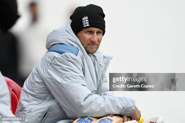 Joe Root of Englandduring a nets session at Himachal Pradesh Cricket Association Stadium on March 05, 2024 in Dharamsala, India.