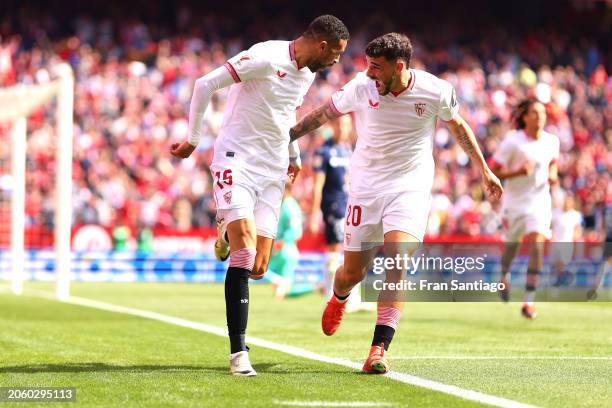 Yousseff En-Nesyri of Sevilla FC celebrates after scoring the teams second goal during the LaLiga EA Sports match between Sevilla FC and Real...