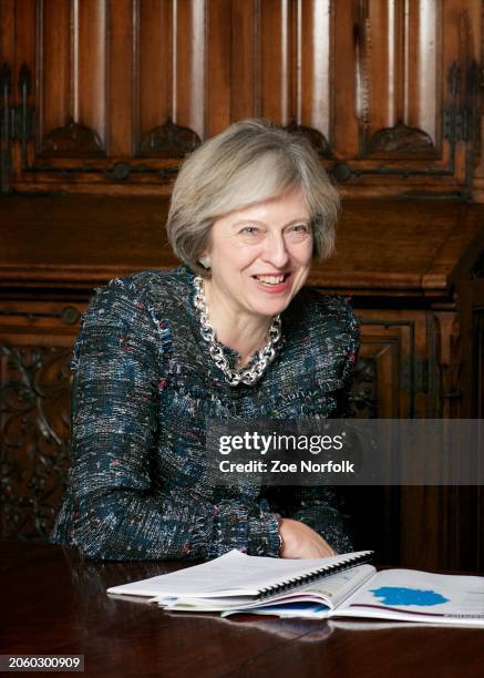 Prime Minister Theresa May poses for a photograph in her office at the House of Commons on November 23, 2016 in London, England.