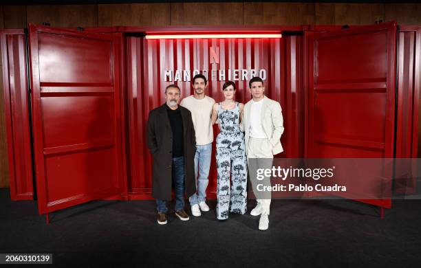 Eduard Fernández, Chino Darín, Natalia de Molina and Jaime Lorente attend the presentation of "Mano De Hierro" at Hotel Thompson on March 05, 2024 in...