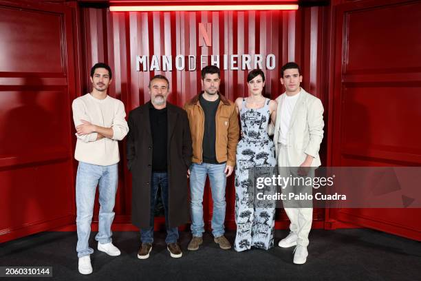 Chino Darín, Eduard Fernández, Lluís Quílez, Natalia de Molina and Jaime Lorente attend the presentation of "Mano De Hierro" at Hotel Thompson on...