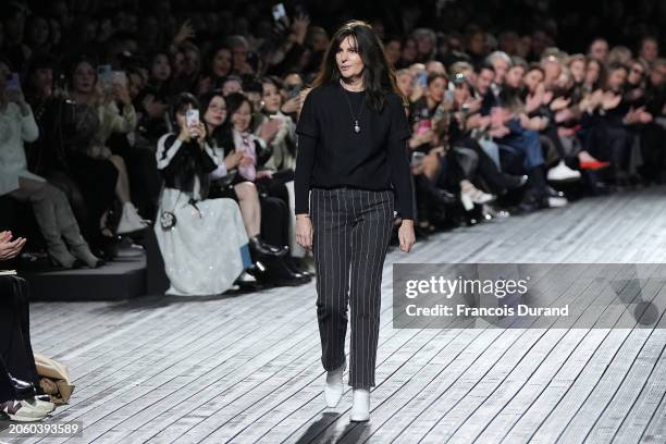 Fashion designer Virginie Viard acknowledges the applause of the audience during the Chanel Womenswear Fall/Winter 2024-2025 show as part of Paris...