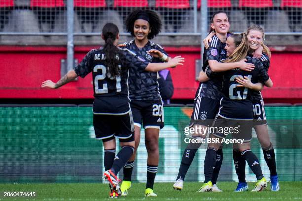Nadine Noordam of AFC Ajax celebrates with her team mates after scoring her team's second goal during the Dutch Azerion Women's Eredivisie match...