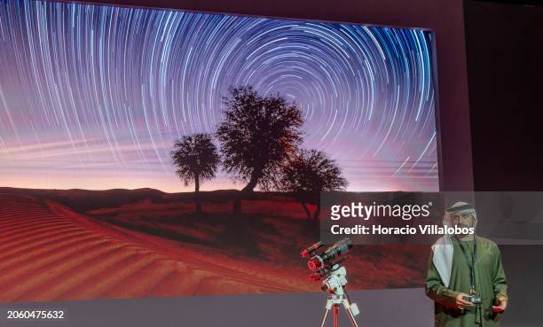 Photographer Yusuf Al Qasimi, member of the Emirates Astronomical Society , stands by a photo equipment with a Nikon 200-500mm zoom and a Star...